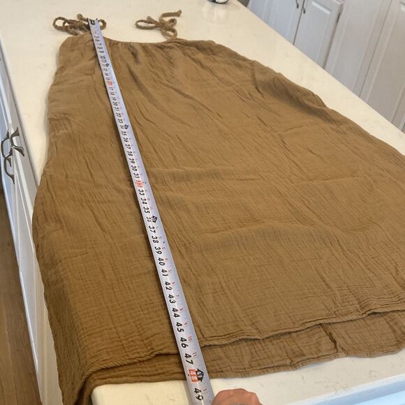 Xirena Cotton Gauze Brown Trapeze Tie Strap maxi Dress with Pockets M - Picture 10 of 11